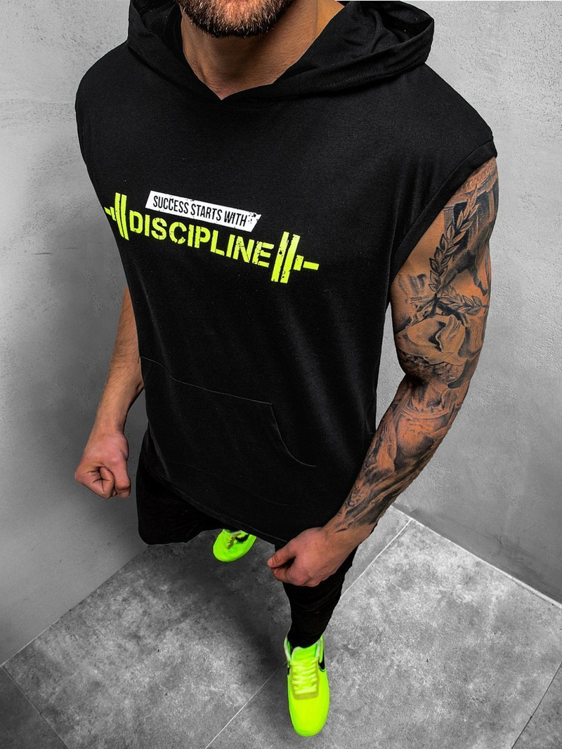 T-Shirt bez rękawów z kapturem czarno-żółty OZONEE MACH/M1211Z