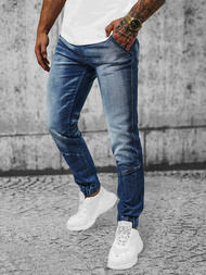 Spodnie jeansowe joggery męskie ciemno-niebieskie OZONEE NB/MP0118BS