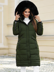 Kurtka zimowa damska długa pikowana khaki OZONEE O/W377Z