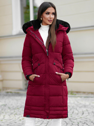 Kurtka zimowa damska długa pikowana bordowa OZONEE O/W377Z