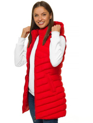 Kamizelka damska długa pikowana z kapturem czerwona OZONEE N/6805/3