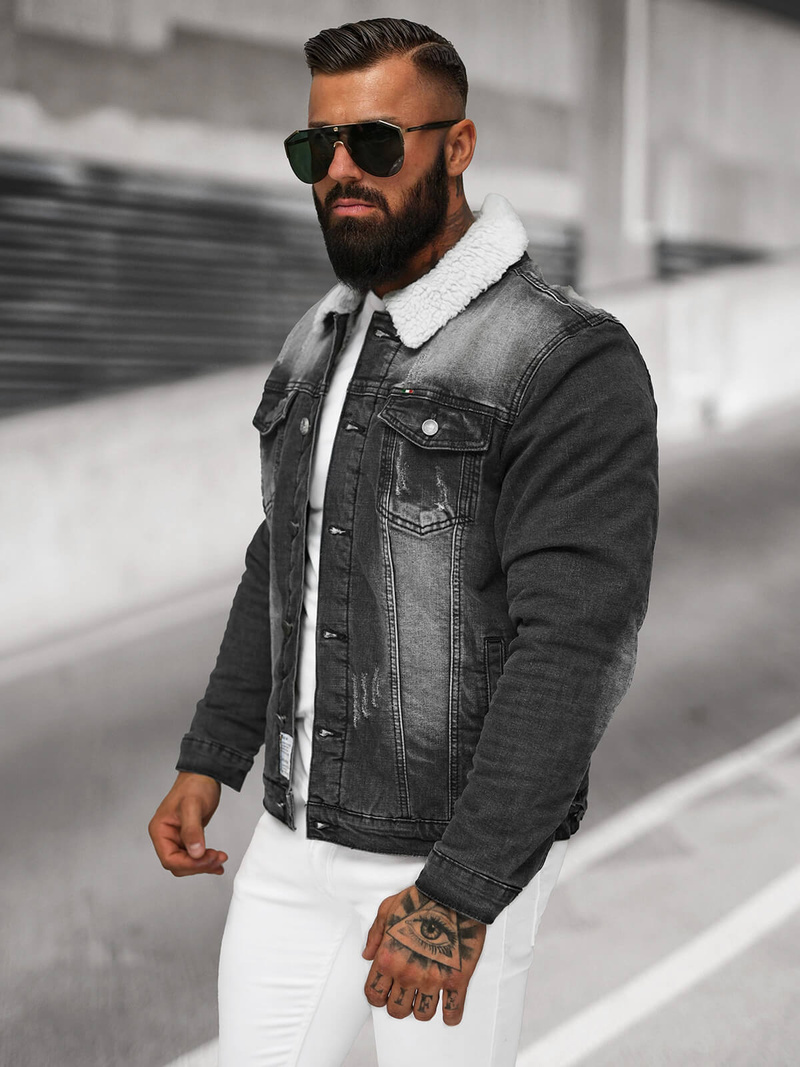 Чоловіча джинсова куртка Чорна OZONEE NB/MJ513N