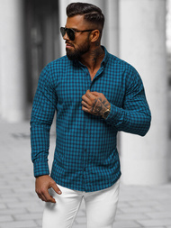 Koszula męska w kratę niebieska OZONEE O/V96