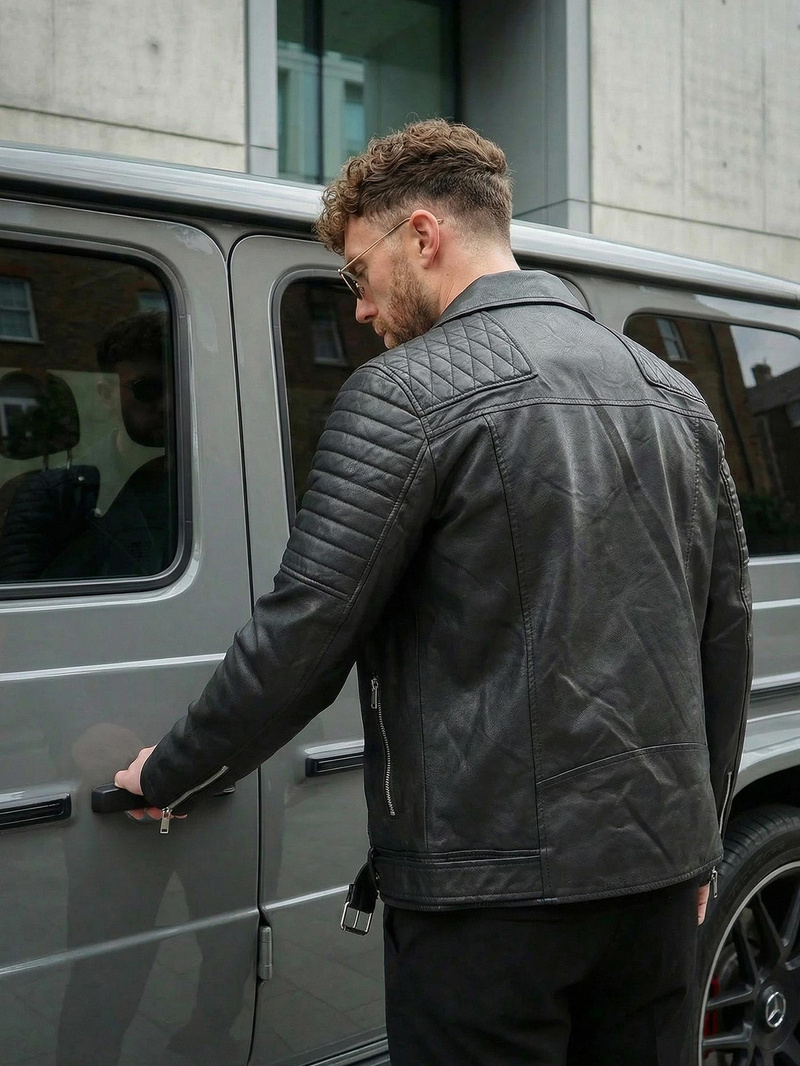 Чоловіча шкіряна куртка Чорна OZONEE JS/11Z8069