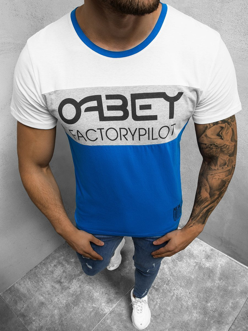 T-Shirt męski z nadrukiem niebieski OZONEE O/1179Z