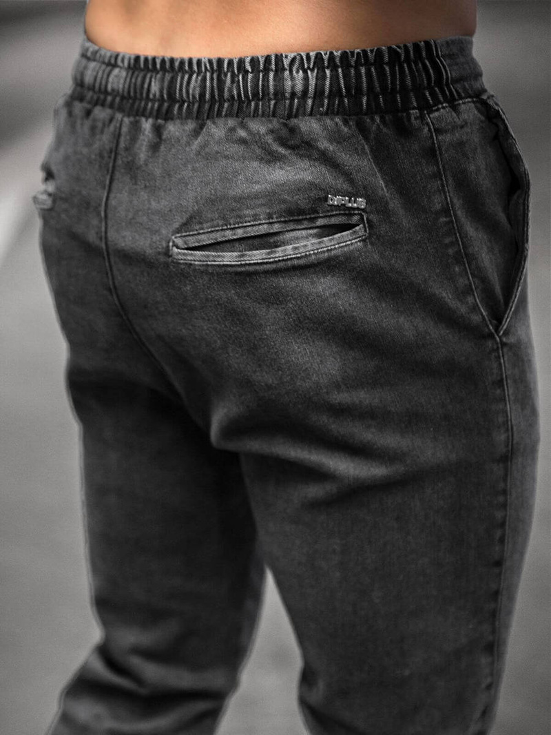 Spodnie jeansowe joggery męskie czarne OZONEE DJ/5820