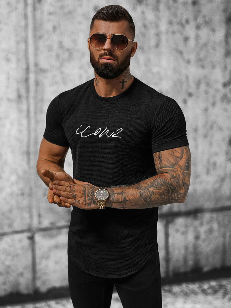 T-Shirt męski czarny OZONEE O/P1108