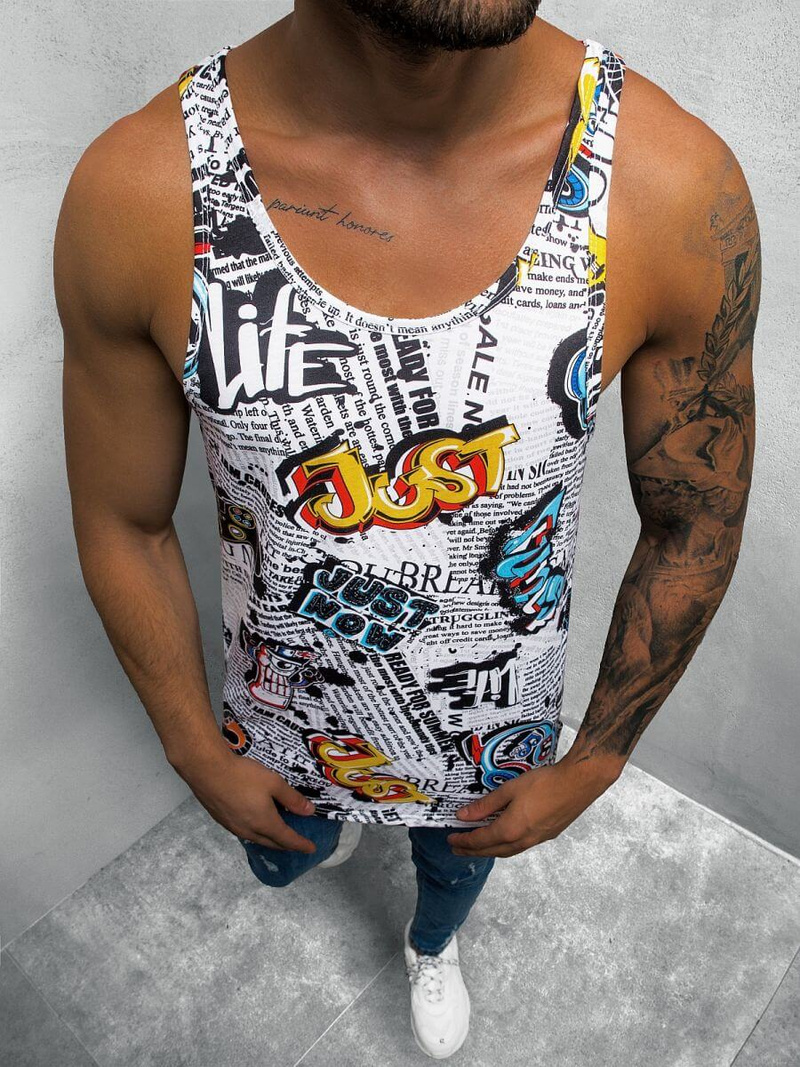 Koszulka bez rękawów męska z nadrukiem kolorowa OZONEE O/BL130