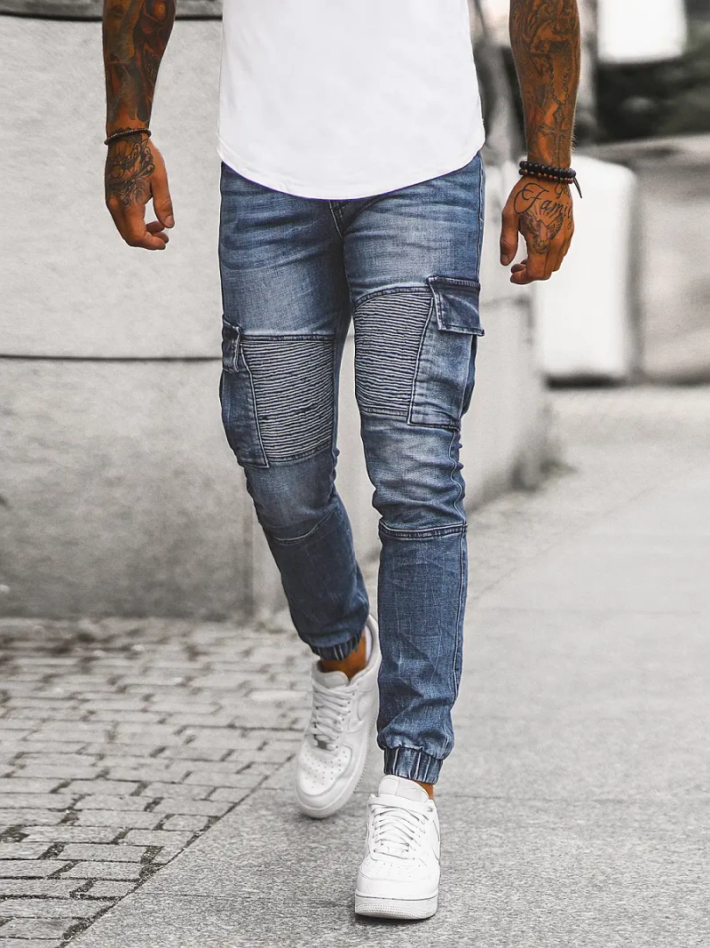 Spodnie jeansowe joggery męskie niebieskie OZONEE NB/MP0092BS