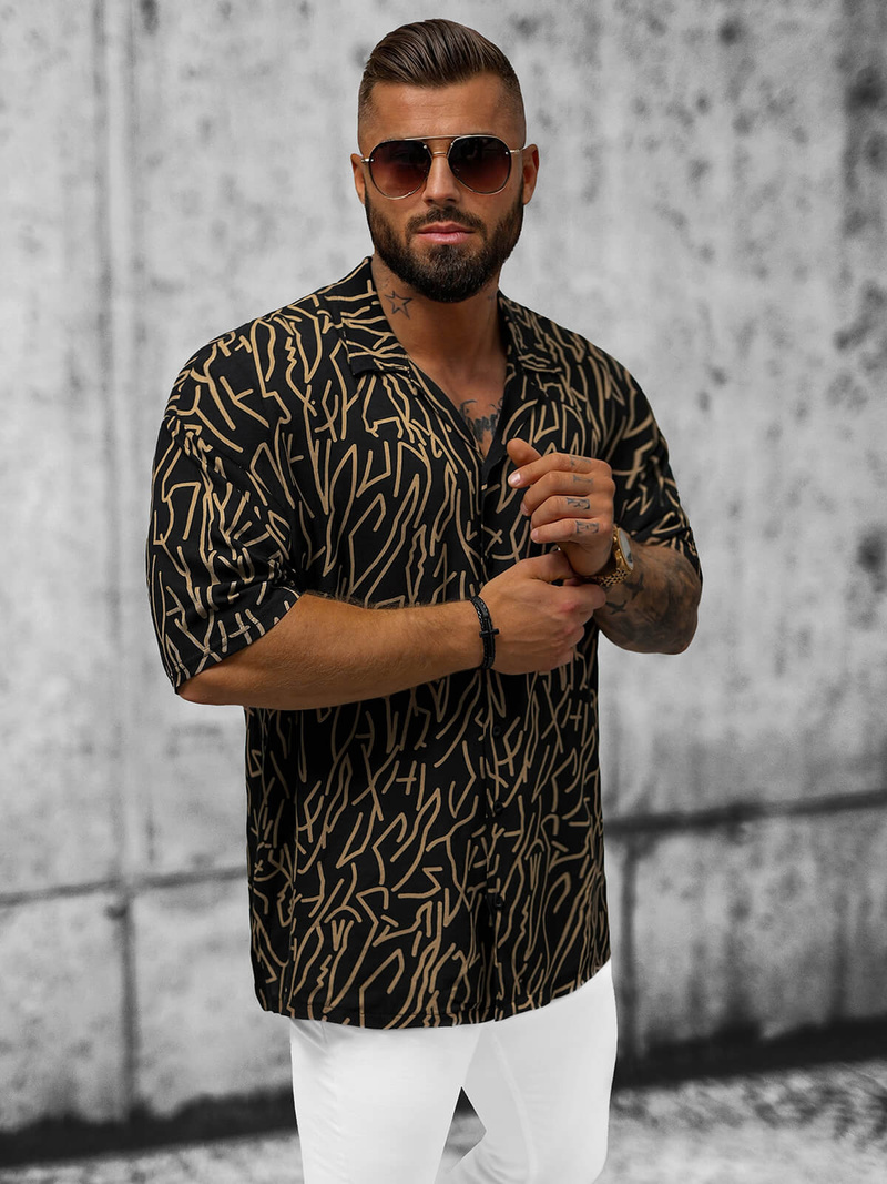 Сорочка чоловіча з коротким рукавом Чорна OZONEE O/22202010