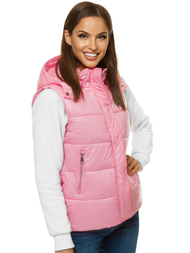 Kamizelka damska pikowana z kapturem jasnoróżowa OZONEE O/SW025/21