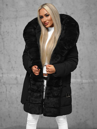 Kurtka zimowa damska długa z futerkiem czarna OZONEE JS/11Z8096