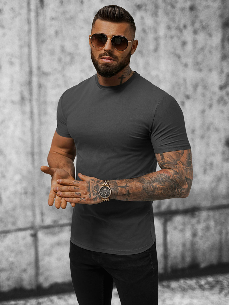 T-shirt męski slim fit grafitowy OZONEE NB/MT3001