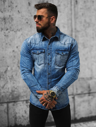 Koszula męska jeansowa ciemno-niebieska OZONEE NB/MC710BS