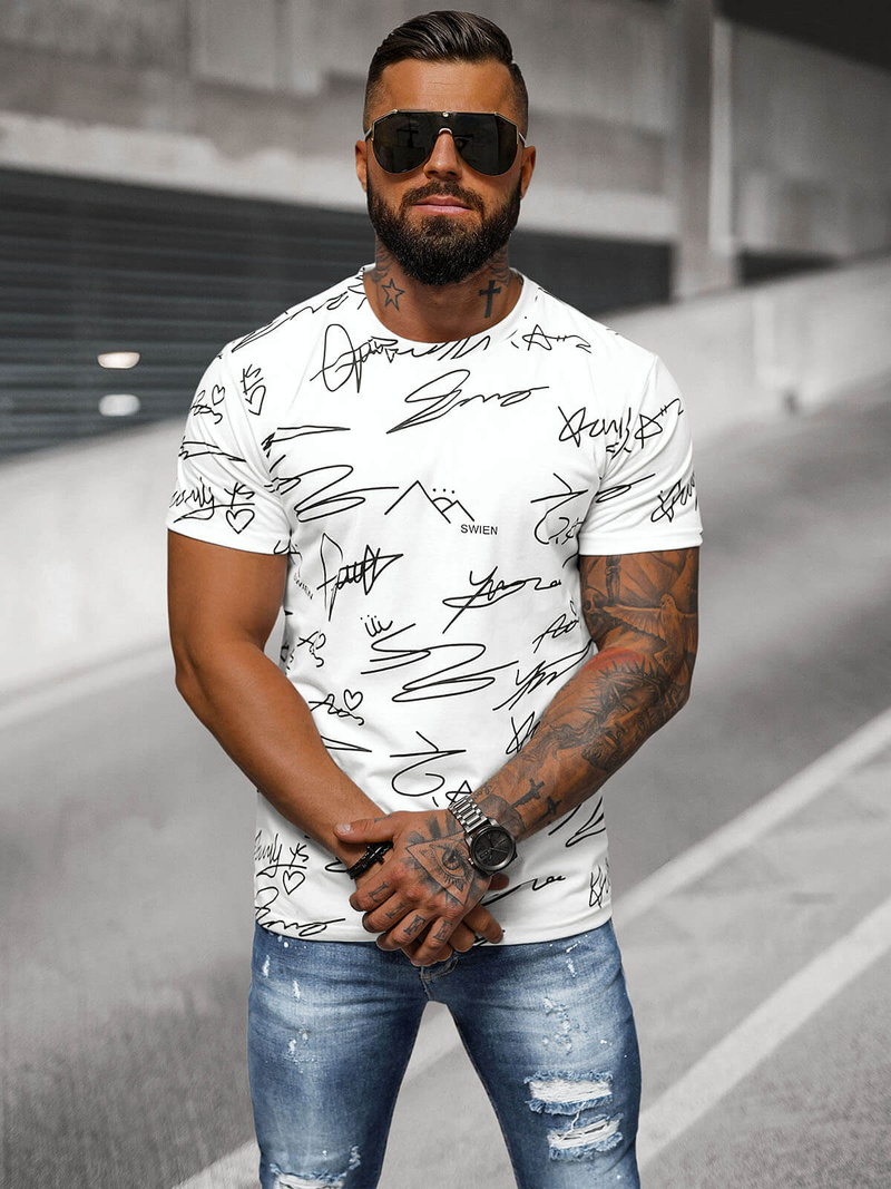 T-shirt męski biały OZONEE JS/8T1215/1