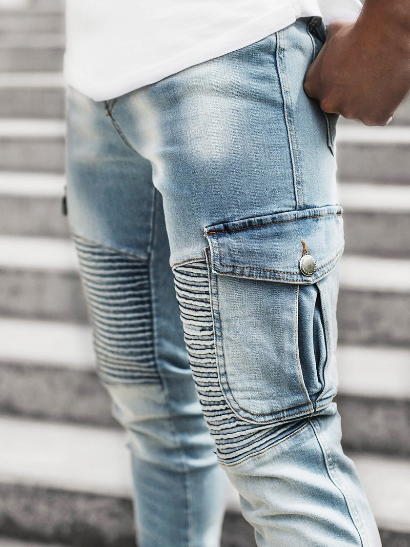 Spodnie jeansowe joggery męskie jasno-niebieskie OZONEE G/1064