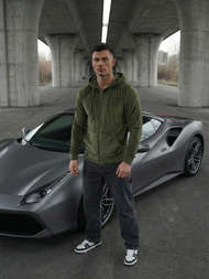 Bluza welurowa męska z kapturem khaki OZONEE JS/8B1168/29Z