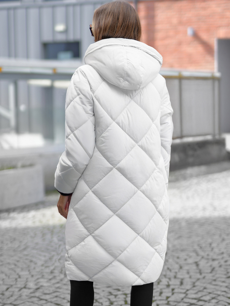 Kurtka zimowa damska długa pikowana biała OZONEE JS/5M3168/281Z