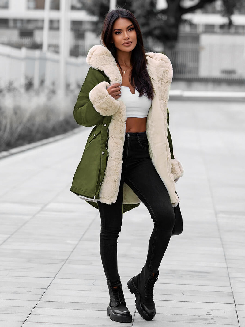 Kurtka zimowa damska z futerkiem zielona OZONEE JS/M763/136Z