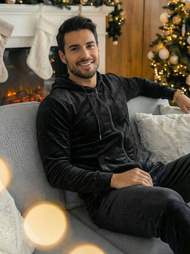 Komplet dresowy męski welurowy czarny OZONEE JS/8C1169/3Z