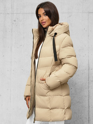 Kurtka zimowa damska długa pikowana beżowa OZONEE JS/5M3231/62