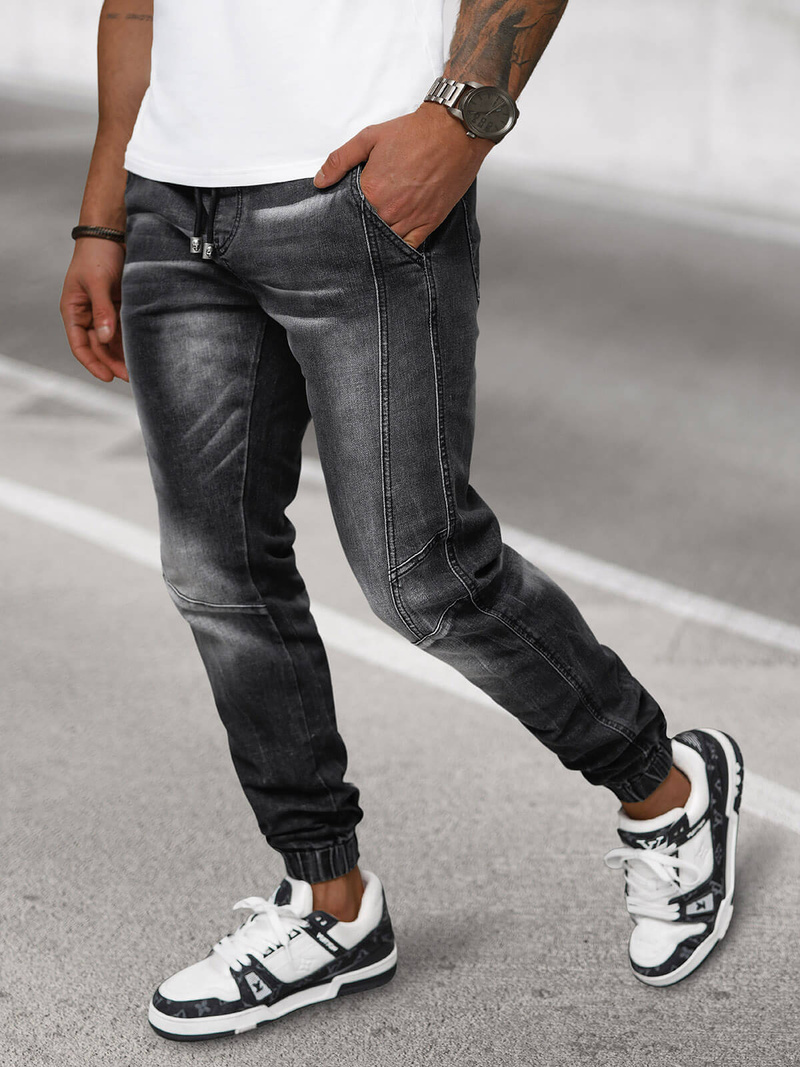 Spodnie jeansowe joggery męskie czarne OZONEE NB/MP0115N