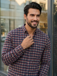 Koszula męska w kratę bordowa OZONEE V/V176Z