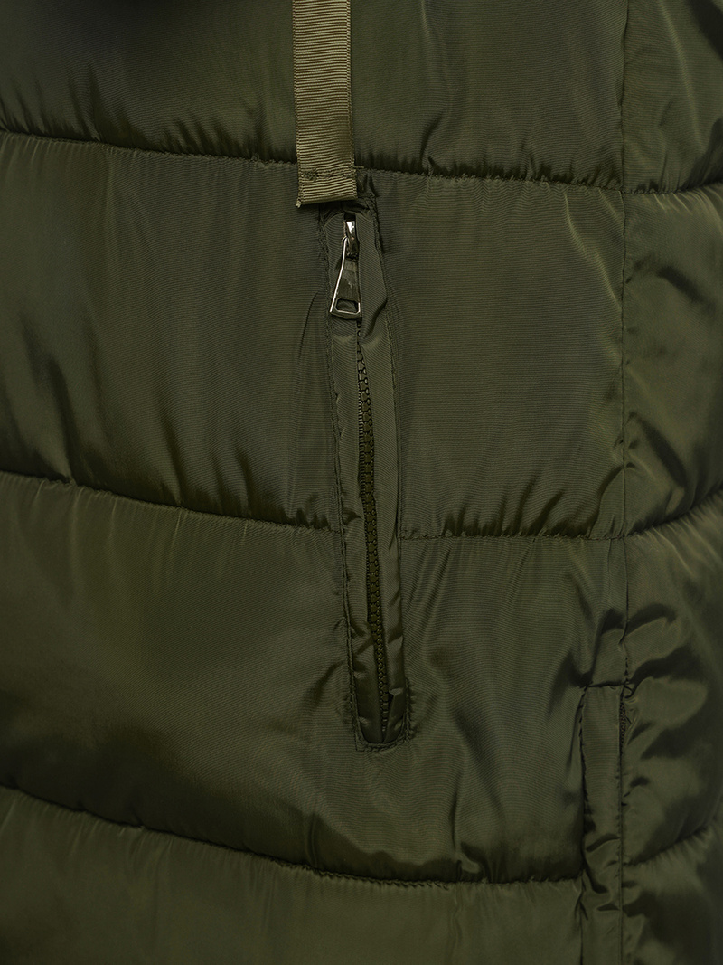 Kamizelka damska długa pikowana z kapturem zielona OZONEE O/81276