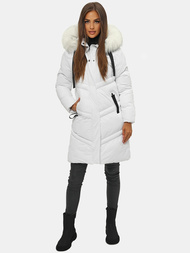 Płaszcz zimowy damski z kapturem biały OZONEE JS/M731/281