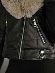 Жіноча шкіряна Kуртка Чорно-Бежева OZONEE JS/61M8508/392B