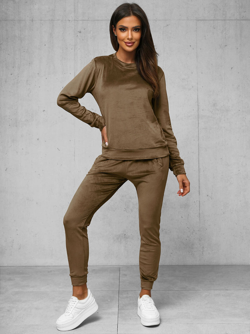 Komplet dresowy damski welurowy jasno-brązowy OZONEE O/8C1173/162Z