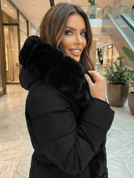 Kurtka zimowa damska długa z futerkiem czarna OZONEE JS/5M3158/392Z