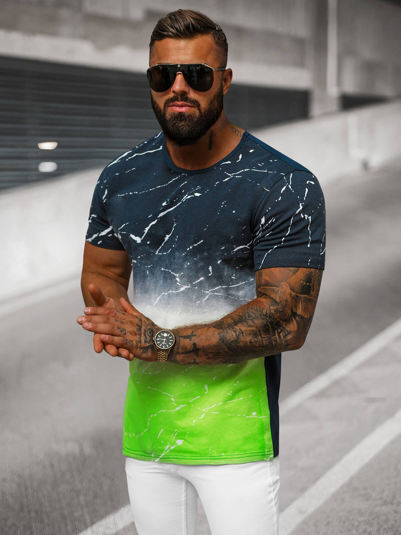 T-shirt męski granatowo-zielony OZONEE JS/S119/153