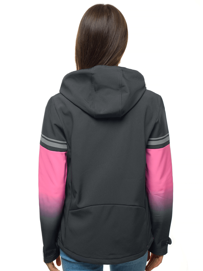 Kurtka softshell damska z kapturem grafitowo-różowa OZONEE JS/KSW6008