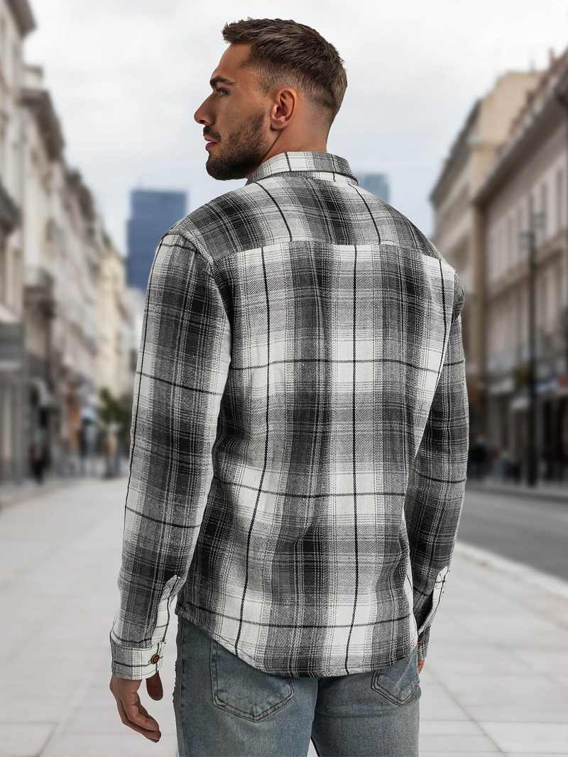 Koszula flanelowa męska w kratę czarno-biała OZONEE NB/MC728N/4