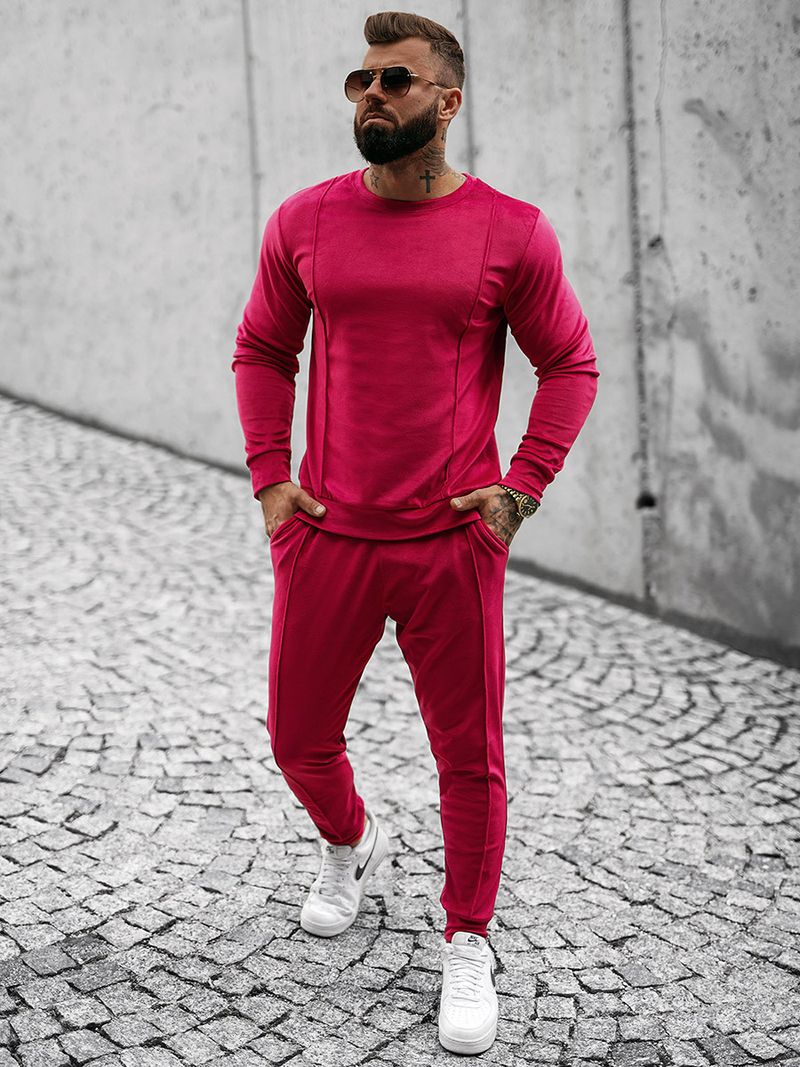 Komplet dresowy męski welurowy bordowy OZONEE O/12129