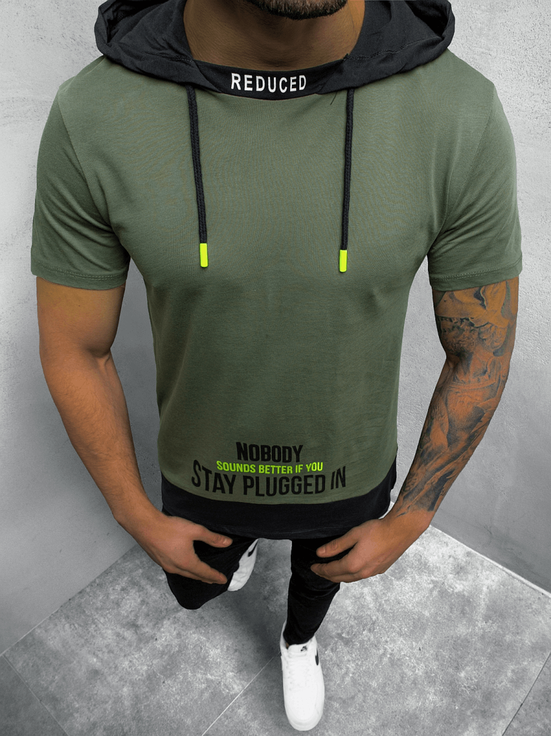 T-Shirt z kapturem męski khaki OZONEE MR/20178