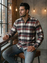 Koszula męska w kratę bordowa OZONEE V/V174Z