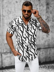 Koszula męska z krótkim rękawem biało-czarna OZONEE E/1400/59