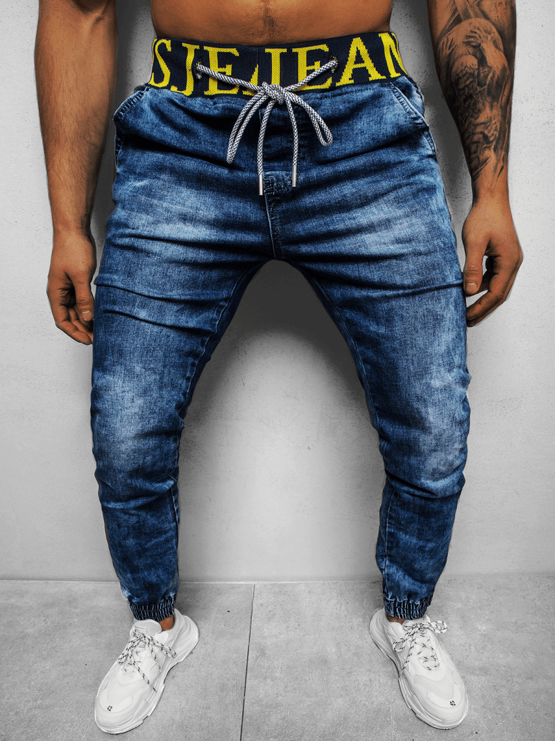 Spodnie jeansowe joggery męskie niebieskie OZONEE DR/TF113