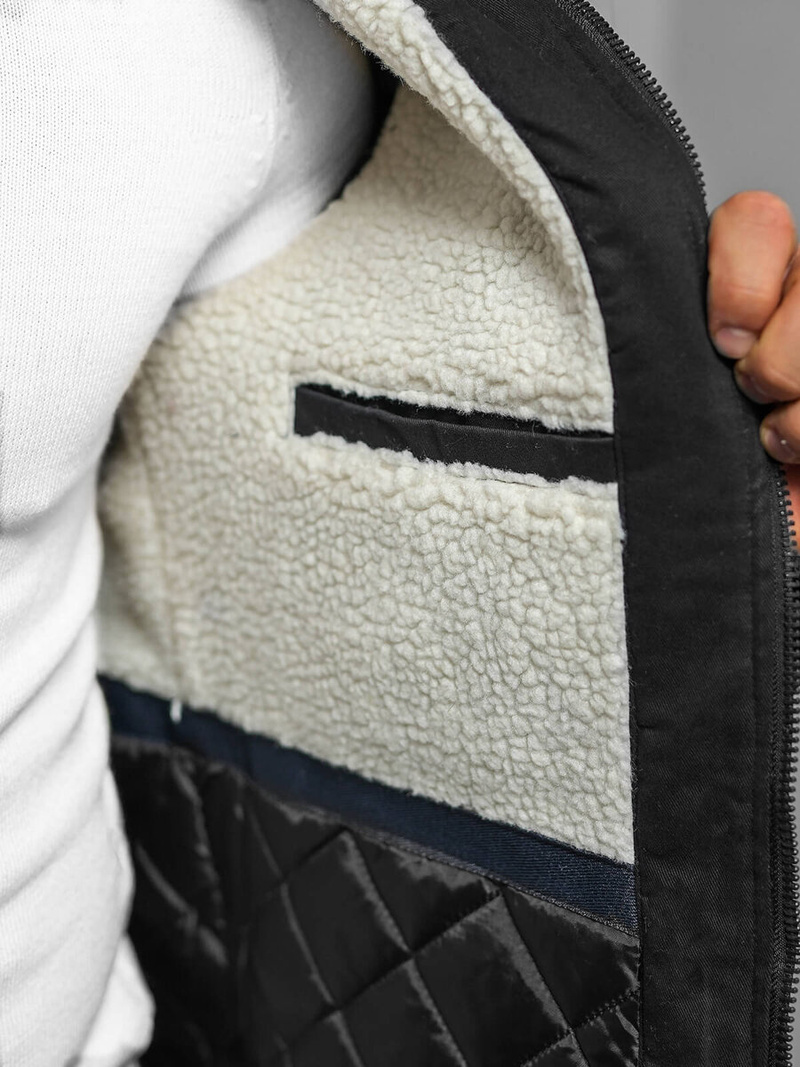 Kurtka zimowa męska parka z futerkiem czarna OZONEE JD/390