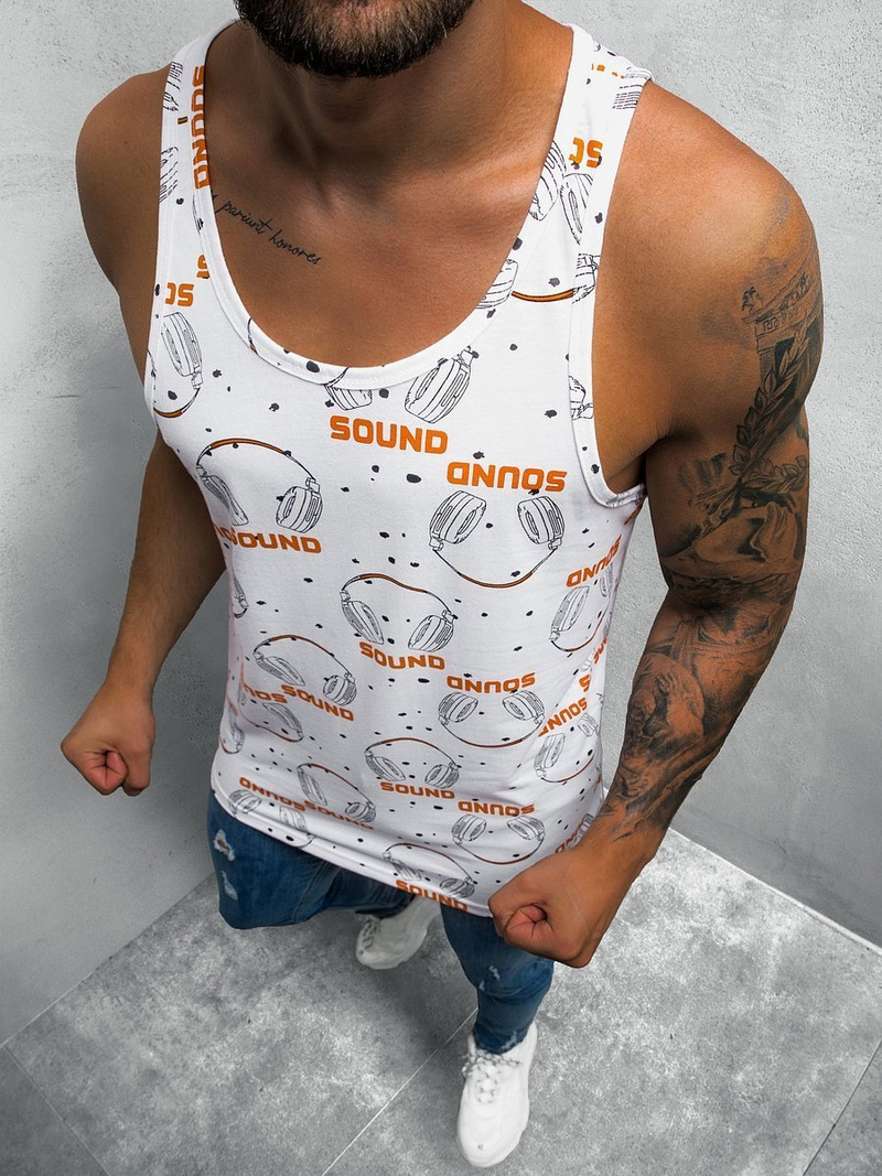 Майка чоловіча білий та оранжевий OZONEE O/BL121