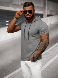 T-shirt męski z kapturem grafitowy OZONEE JS/8T955/5