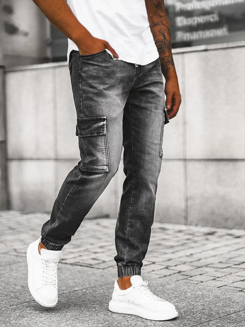 Spodnie jeansowe joggery męskie czarne OZONEE NB/MP0131N