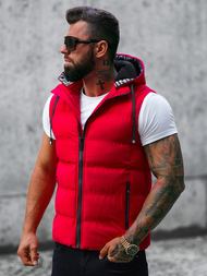Kamizelka męska pikowana z kapturem czerwona OZONEE JS/5M758/270