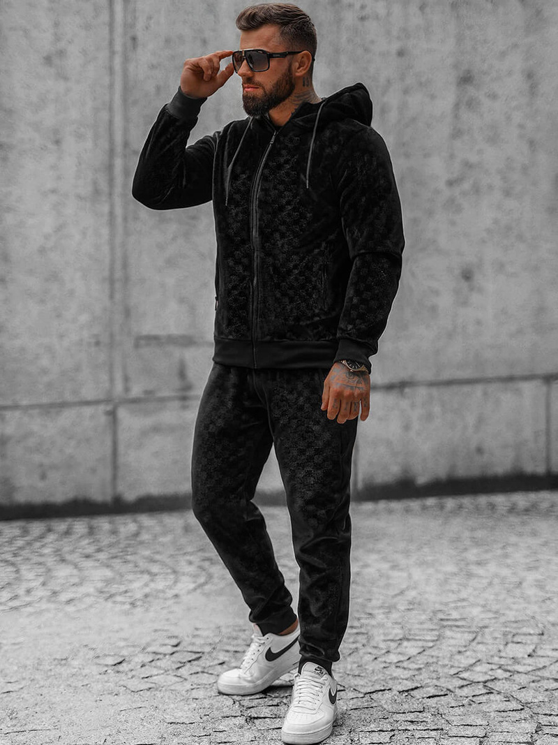 Komplet dresowy męski welurowy czarny OZONEE O/3A133/A135