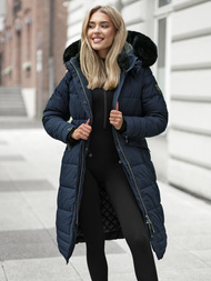 Kurtka zimowa damska długa pikowana granatowa OZONEE O/W377