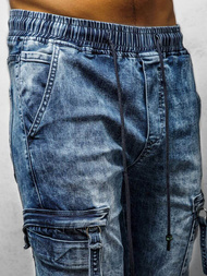 Spodnie jeansowe joggery męskie niebieskie OZONEE O/TF039