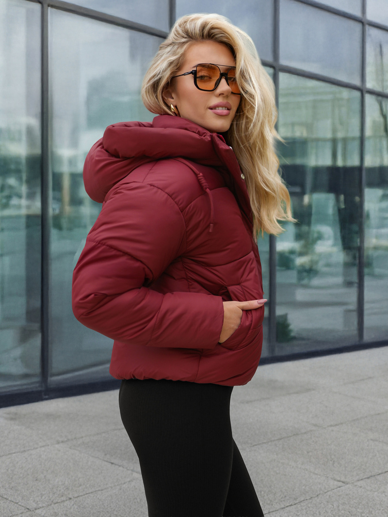 Kurtka zimowa damska pikowana bordowa OZONEE JS/16M9188/06Z
