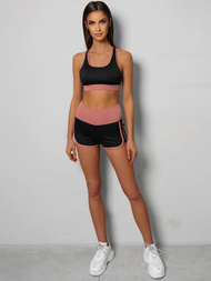 Komplet sportowy dwuczęściowy damski czarno-różowy OZONEE O/XL011/54